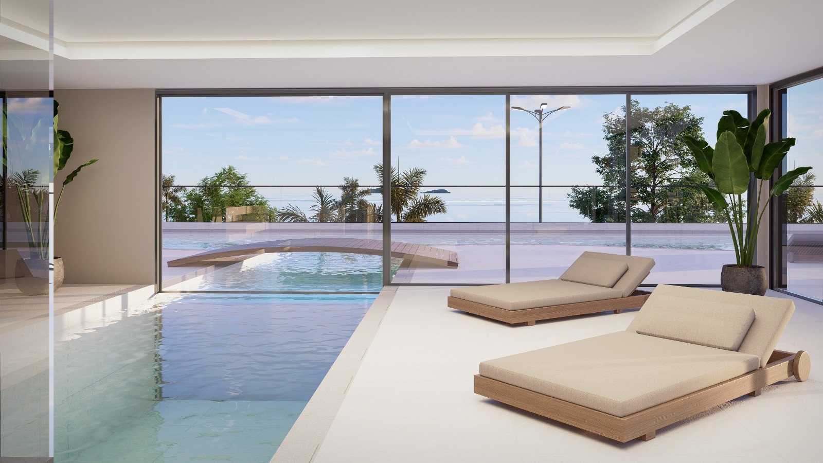 Piscina Coberta com Espreguiçadeiras